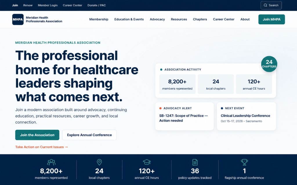 Meridian Health Professionals Association website homepage preview